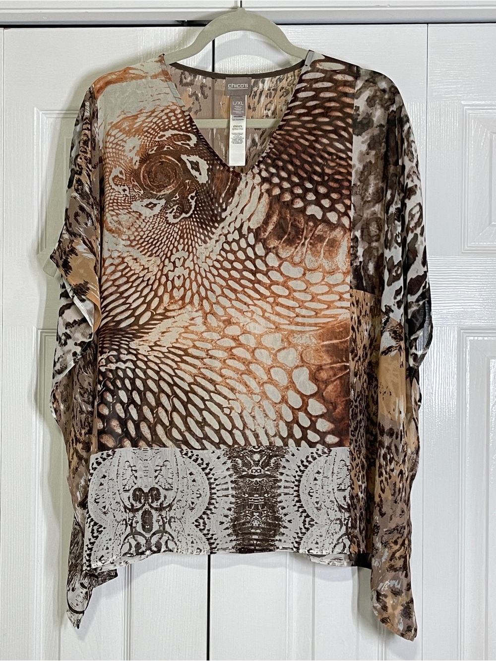 Chico’s Animal Print Poncho Tunic Top L/XL